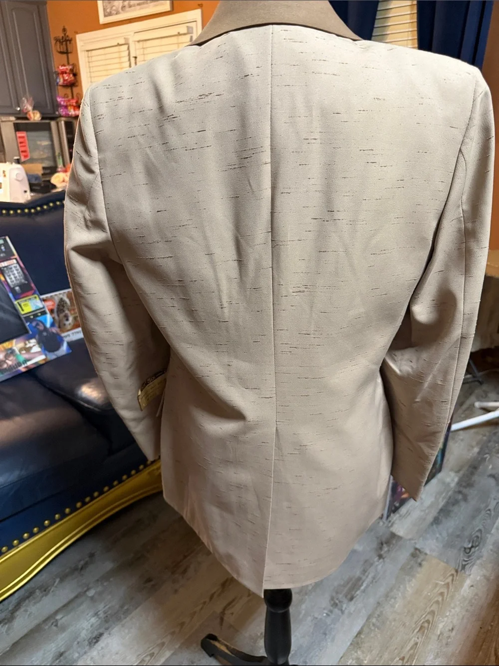 1970’s Vintage After Six Classic Men’s Tan Blazer with Contrast Trim